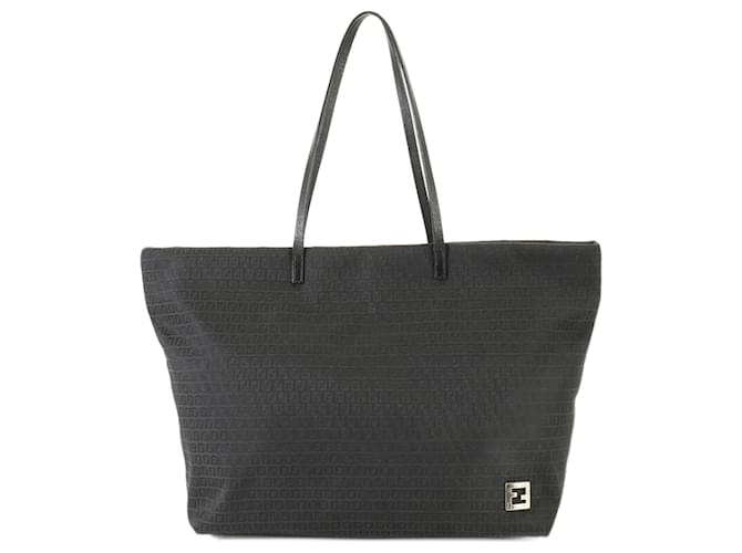 Fendi Zucchino Tote Bag Black Leather Cloth  ref.1454664