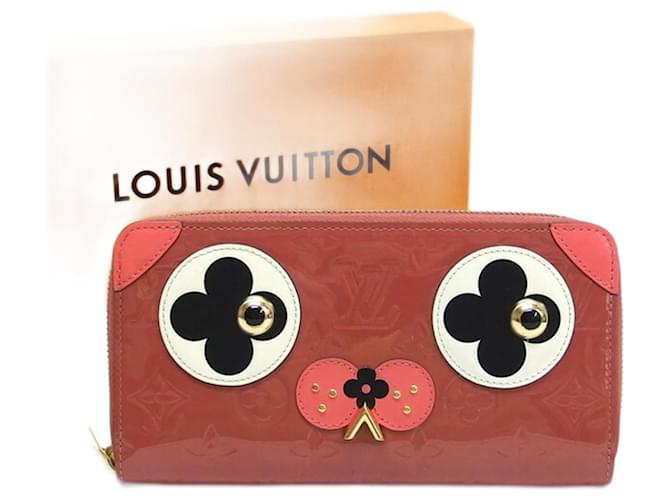 Portefeuille Zippy Motif Chien Monogram Vernis Louis Vuitton Cuir Marron Noir Rose Blanc Monogramme  ref.1454678