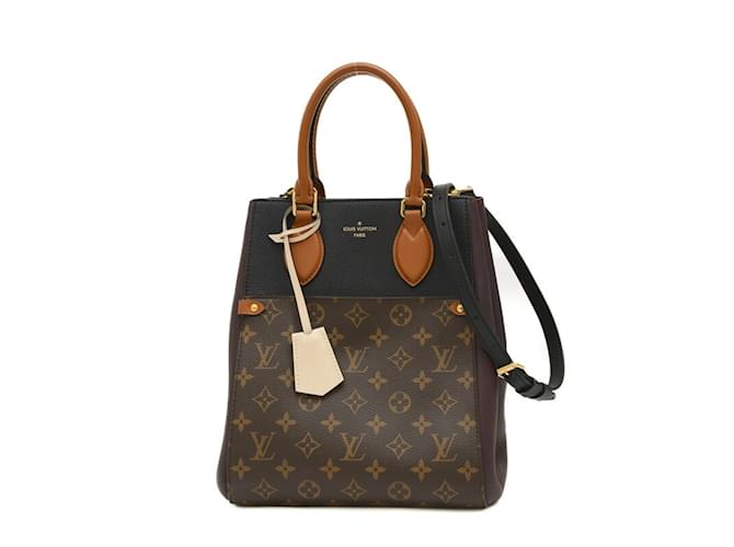 Louis Vuitton Monogram Fold Tote MM 2Way Bag Brown Leather Patent leather Cloth  ref.1454688