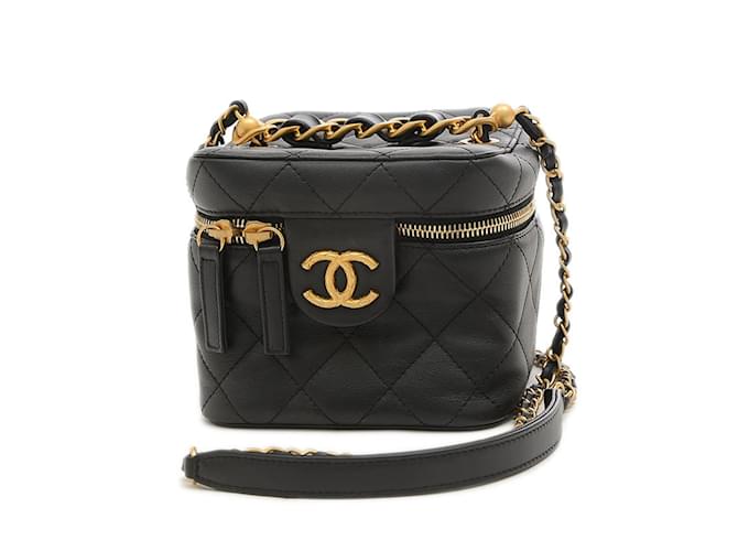 Sac à bandoulière Chanel Matelassé Small Vanity Chain Cuir Noir