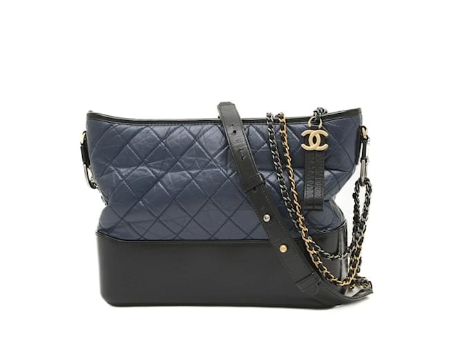 Chanel Gabriel de Hobo Shoulder Bag Black Navy blue Leather  ref.1454722