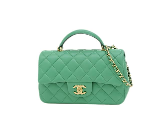 Chanel Matelasse Chain Shoulder Bag Green Navy blue Leather  ref.1454736