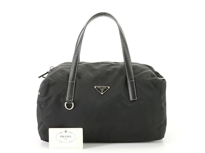 Saffiano Borsa a mano Prada Boston Tessuto Nero Pelle Nylon  ref.1454786