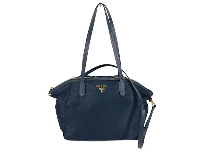 Tote Prada Navy Stoff Schultertasche Marineblau Leinwand  ref.1454828