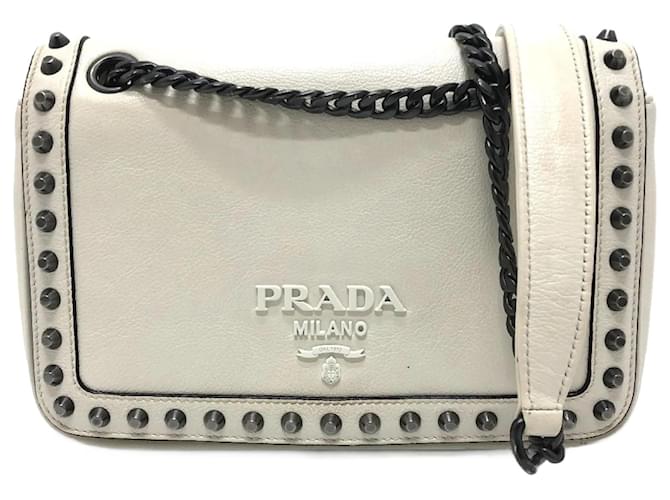 Sac à épaule Prada 1BD147 avec clous en logo Cuir Blanc  ref.1454873