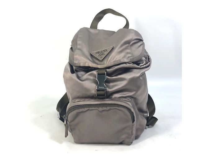 Prada Brown Logo Plate Backpack