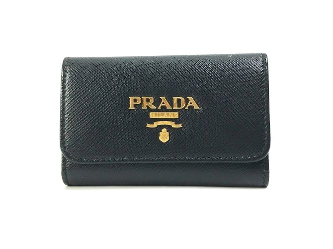 Prada 1PG004 Logo Multicolore 4-Ring Key Case Black