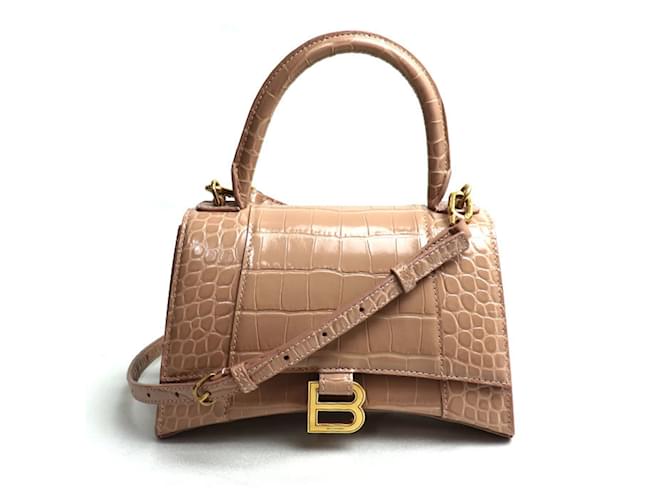 Everyday Balenciaga Hourglass Small Embossed 2-Way Shoulder Bag Beige Leather  ref.1454941