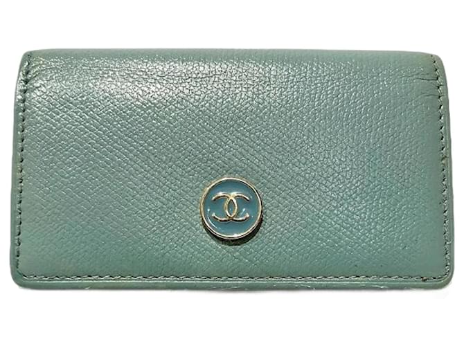 Chanel Double Flap Bi-Fold Geldbörse Blau Leder  ref.1455016