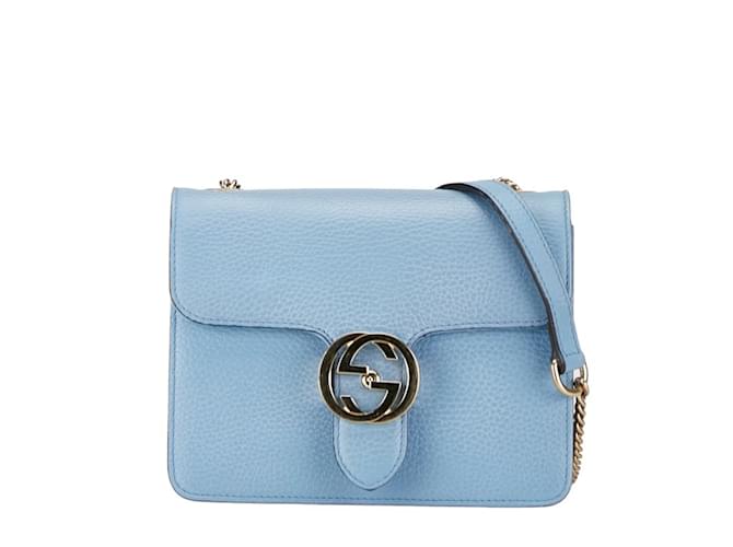 Gucci Interlocking G Shoulder Bag Blue Golden Leather  ref.1455035