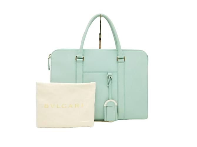 Bulgari Bolso tote de cuero texturizado Bvlgari Light Blue Azul claro  ref.1455038