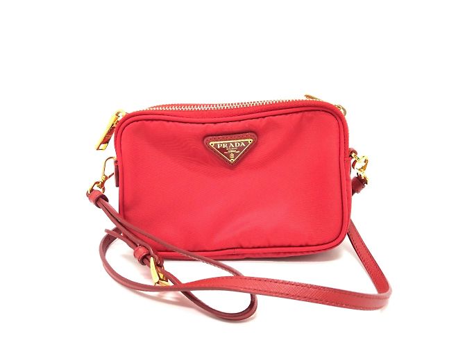 Borsa a spalla in tessuto rosso Prada