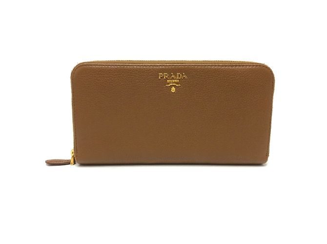 Cartera larga de cuero marrón Prada Castaño 