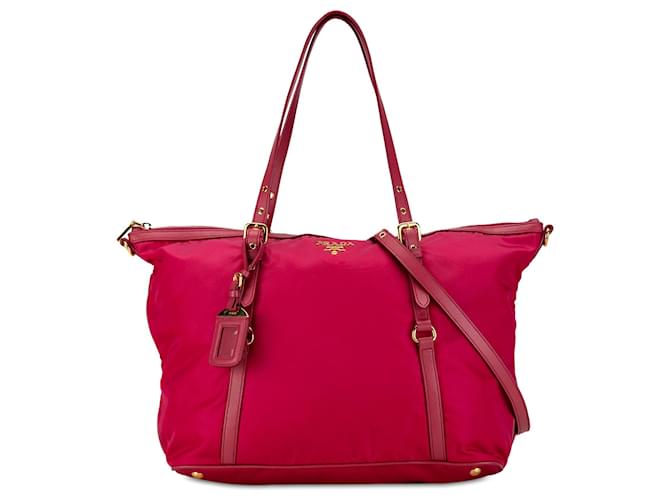 Bolso de tejido con ribete Saffiano rosa de Prada Cuero  ref.1455288