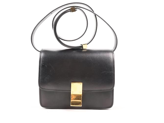 Céline CELINE Classic Box Small Leather Shoulder Bag in Black  ref.1455304