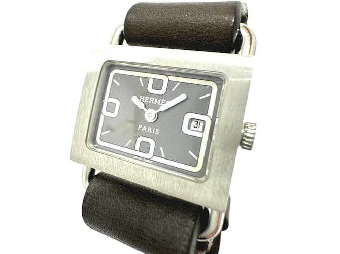 Hermès Reloj de pulsera de cuarzo con fecha Hermes BA1.210 Negro Cuero  ref.1456013