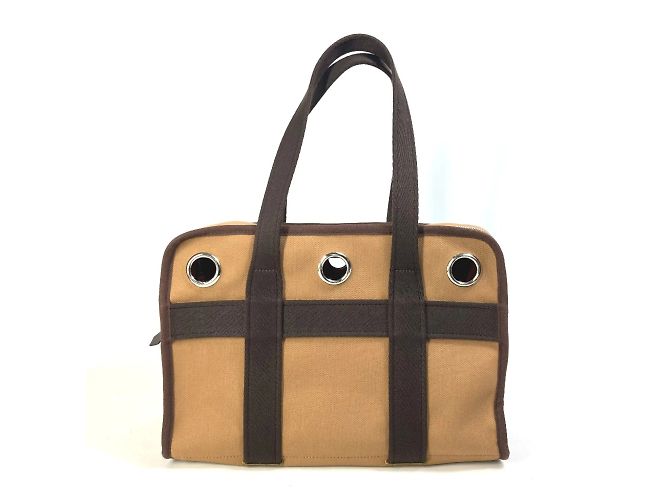 Duffle Hermès Borsa Boston in tessuto marrone Hermes per cani di piccola taglia