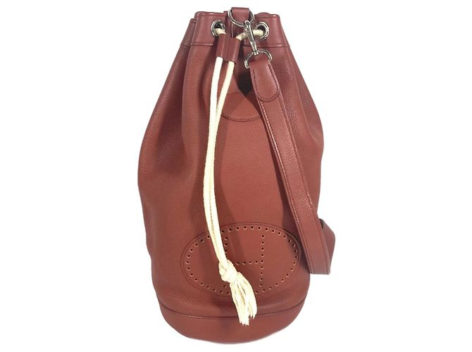 Bolsa de duffle com cordão e logo H da Hermès Marrom