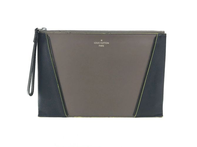 Grau Leder Clutch Tasche von Louis Vuitton Braun