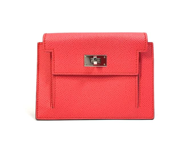 Bolsa de moedas compacta Kelly Pocket da Hermès Rosa Couro  ref.1457488