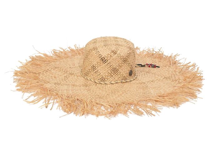 Cappello a tesa larga Maison Michel Ursula in rafia beige