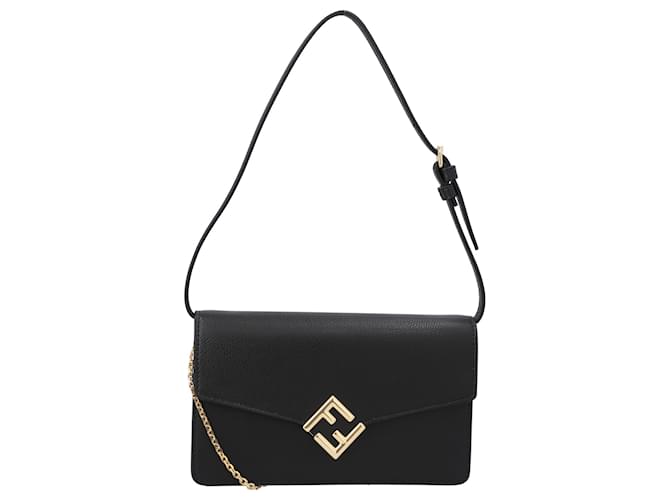 Portefeuille Fendi FF Diamonds Wallet On Chain Noir Cuir  ref.1457973