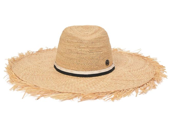 Maison Michel Big Kate Hat in Beige Raffia Brown Red