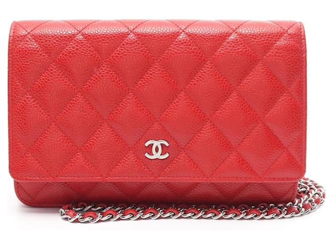 Chanel Matelasse Chain Wallet Leather Shoulder Bag A33814 in Great Condition Red  ref.1458097