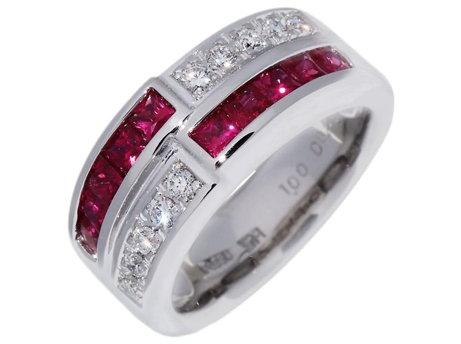 Autre Marque Pt950 Ruby 1.00ct Diamond 0.25ct Ring Size 12.5