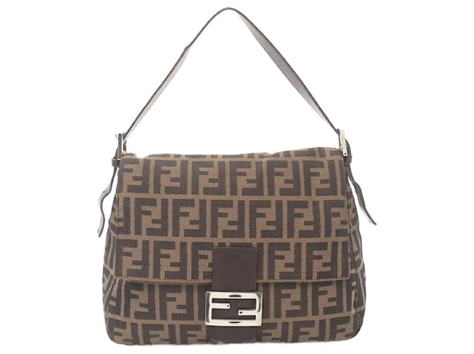 Fendi Zucca Mamma Baguette Canvas Shoulder Bag 26325 in Very Good Condition Brown Cloth  ref.1458423