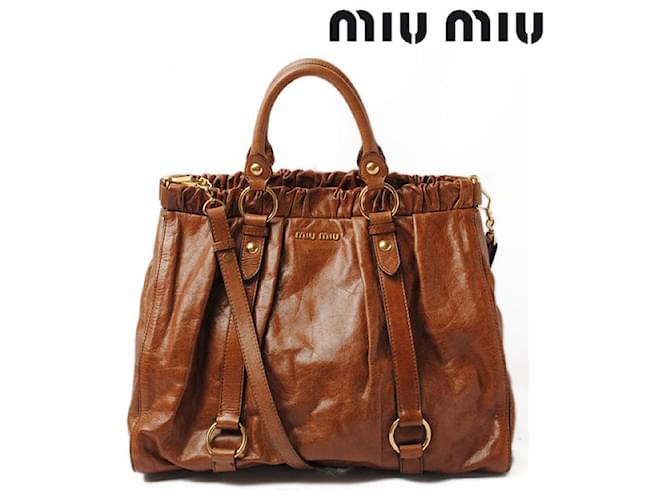 バッグ miu miu 2way vitello lux hand bag Miu Miu VITELLO LUX 2way Handbag Shoulder bag Leather Brown