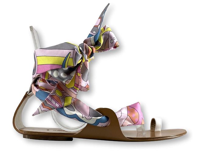 Sandalias Hermès Twilly de cuero y seda Multicolor