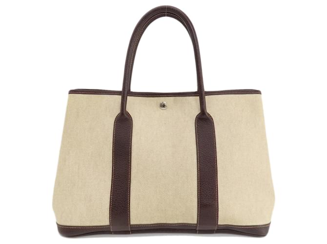 Hermès Sac fourre-tout naturel Hermes Garden PM Tissu Marron  ref.1458670