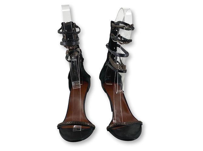 Sandali Isabel Marant in pelle con catena e zip neri Nero Silver hardware