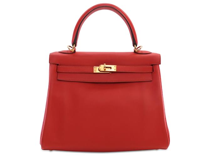 Hermès Rouge Swift Kelly Retourne 25 Cuir Veau façon poulain  ref.1458930