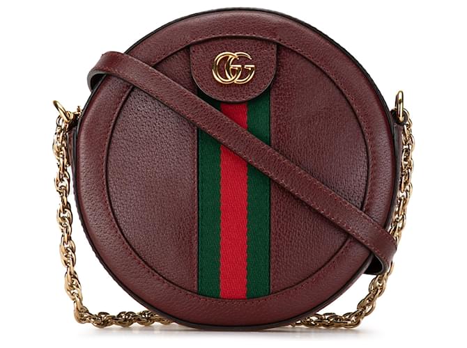 Bolso cruzado de cuero Ophidia mini redondo rojo Gucci Roja Burdeos Becerro  ref.1458959