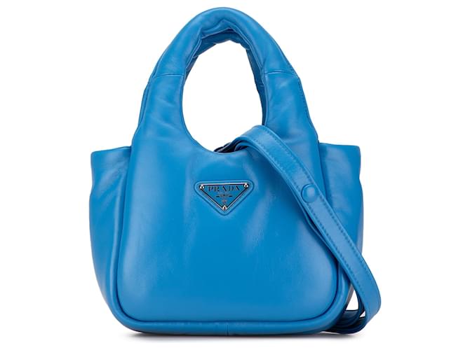 Prada Blue Small Padded Soft Nappa Bag Light blue Leather  ref.1459002