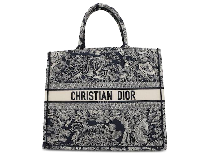 Dior Blu Grande Tote in Toile de Jouy Ricamato Inverso Blu navy Tela Panno  ref.1459007