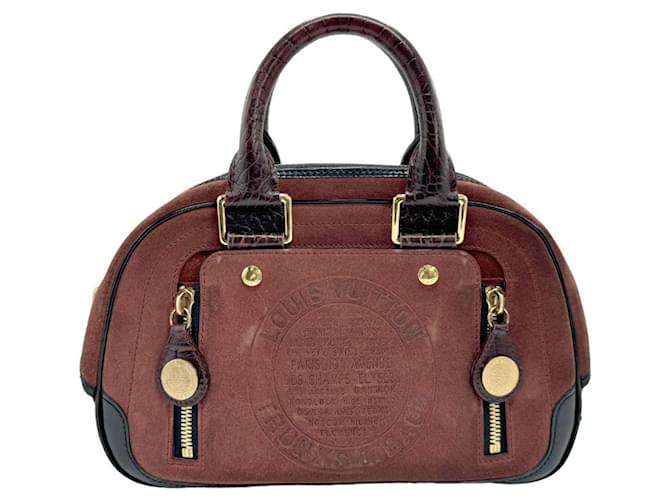 Sac Stamp PM Louis Vuitton Suede Cuir Marron Noir  ref.1459405