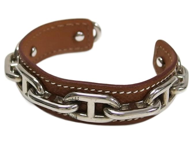 Hermès Hermes Chaine d'Ancre Leather Charm Bracelet Brown Silvery Metal  ref.1459428