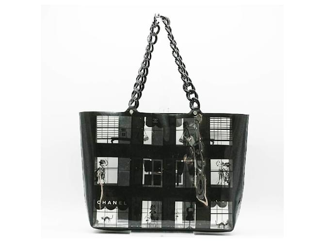 Borsa Tote Chanel Linea Windows Nero Plastica Poliuretano  ref.1460535