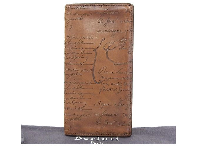 Autre Marque Berluti Calligraphy Bifold Wallet Brown