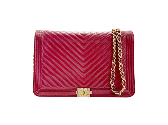 Portefeuille en cuir V Stitch Boy de Chanel Bordeaux  ref.1461108