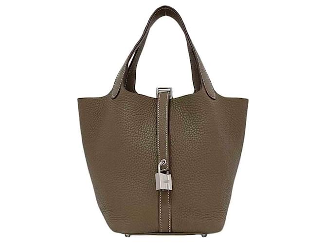 Hermès Bolsa Hermes Picotin Lock PM Taupe Couro  ref.1461610