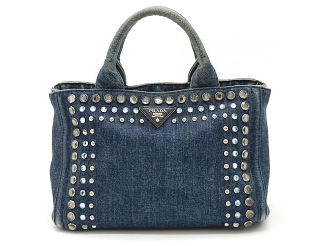 Tote Prada Canapa Schmuck besetzte Tragetasche Blau John  ref.1461664