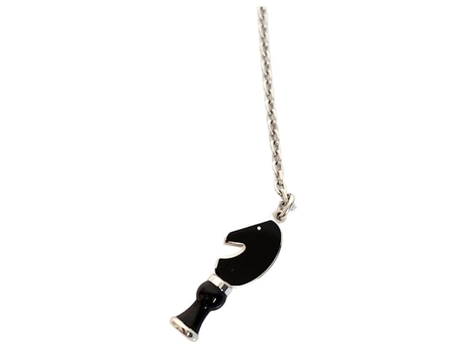 Hermès Hermes Cavalier Necklace in Black and Silver Silvery Metal  ref.1461698