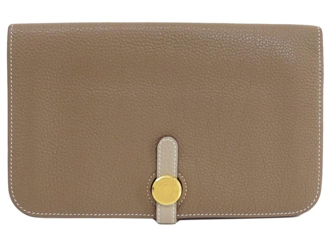 Hermès Hermes Dogon Duo GM Etoupe Long Wallet Beige Leather  ref.1461760