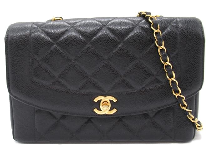 Chanel Matelassé Diana Schultertasche mit Kette Schwarz Leder  ref.1461833