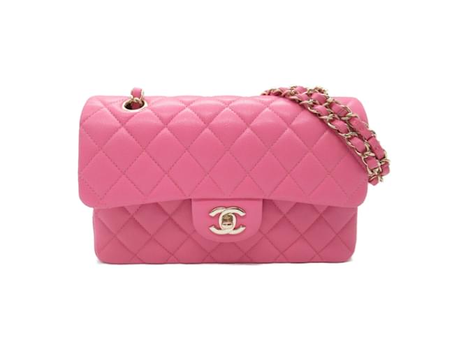 Chanel Matelassé Double Flap Ketten-Schultertasche Pink Leder  ref.1461844