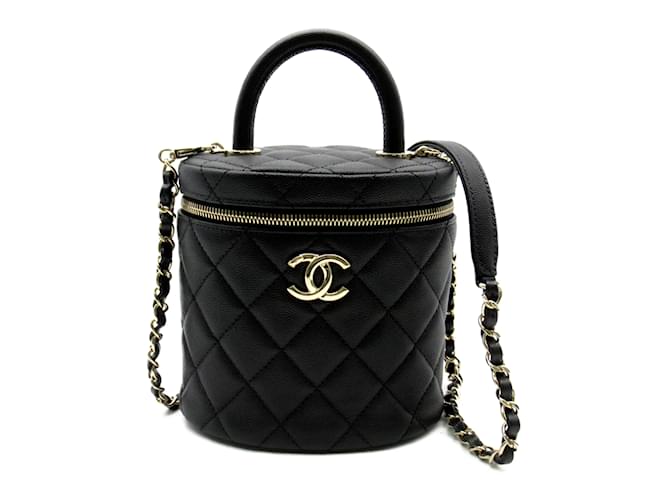 Vanity Bolsa de ombro Chanel em pele caviar preta com corrente Preto Couro  ref.1461851